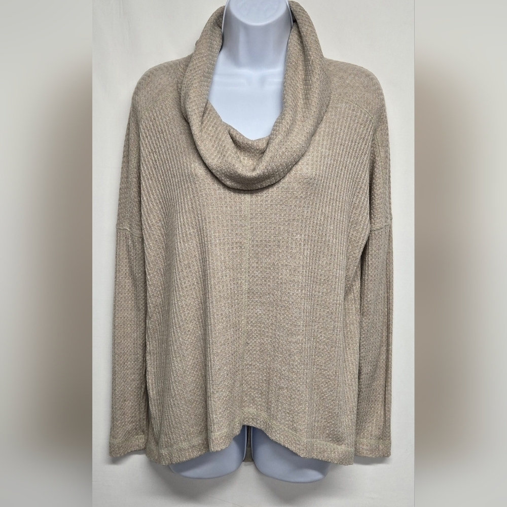 Lucky Brand S Oversized Cowlneck Long Sleeve Beige Knit Stretch